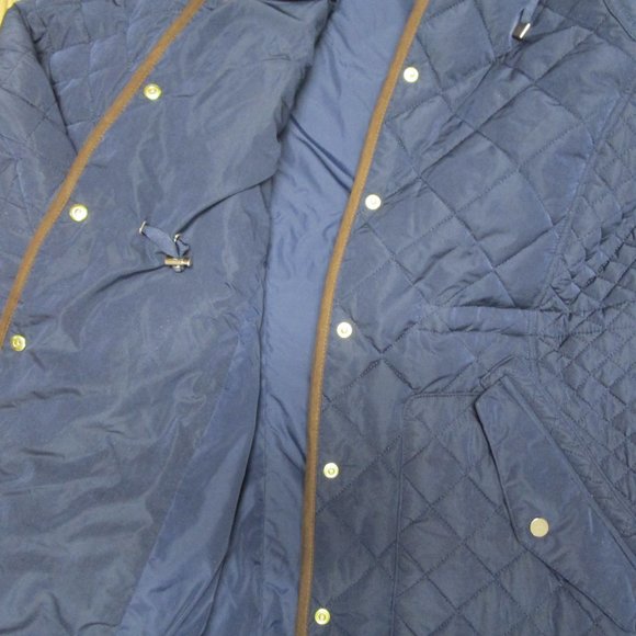 Zara Navy Quilted Puffer Jacket with Brown Trim - Picture 5 of 13